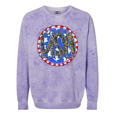 Land Of The Free Home Of The Brave USA Celebration Colorblast Crewneck Sweatshirt