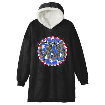Land Of The Free Home Of The Brave USA Celebration Hooded Wearable Blanket