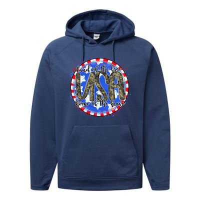 Land Of The Free Home Of The Brave USA Celebration Performance Fleece Hoodie