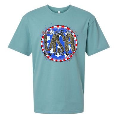 Land Of The Free Home Of The Brave USA Celebration Sueded Cloud Jersey T-Shirt