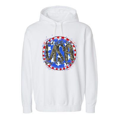 Land Of The Free Home Of The Brave USA Celebration Garment-Dyed Fleece Hoodie