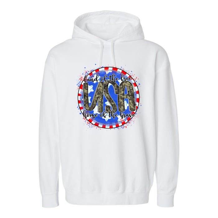 Land Of The Free Home Of The Brave USA Celebration Garment-Dyed Fleece Hoodie