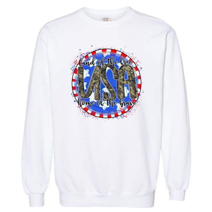 Land Of The Free Home Of The Brave USA Celebration Garment-Dyed Sweatshirt