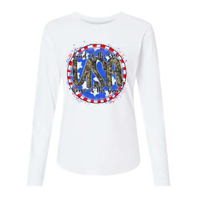 Land Of The Free Home Of The Brave USA Celebration Womens Cotton Relaxed Long Sleeve T-Shirt