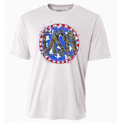 Land Of The Free Home Of The Brave USA Celebration Cooling Performance Crew T-Shirt