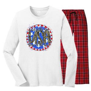 Land Of The Free Home Of The Brave USA Celebration Women's Long Sleeve Flannel Pajama Set 