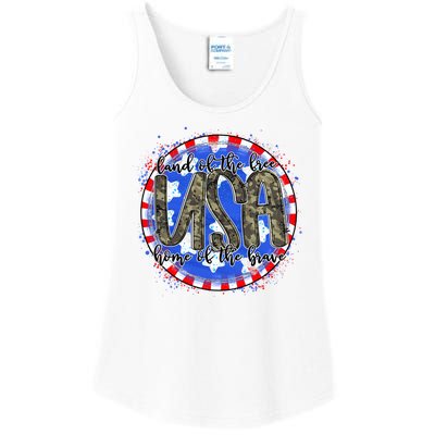 Land Of The Free Home Of The Brave USA Celebration Ladies Essential Tank