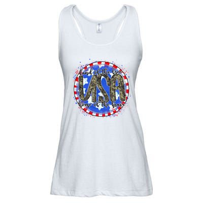 Land Of The Free Home Of The Brave USA Celebration Ladies Essential Flowy Tank