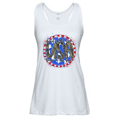 Land Of The Free Home Of The Brave USA Celebration Ladies Essential Flowy Tank