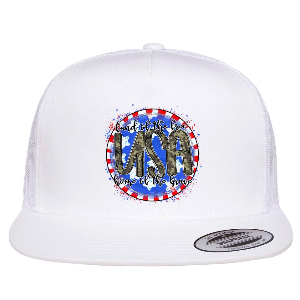 Land Of The Free Home Of The Brave USA Celebration Flat Bill Trucker Hat