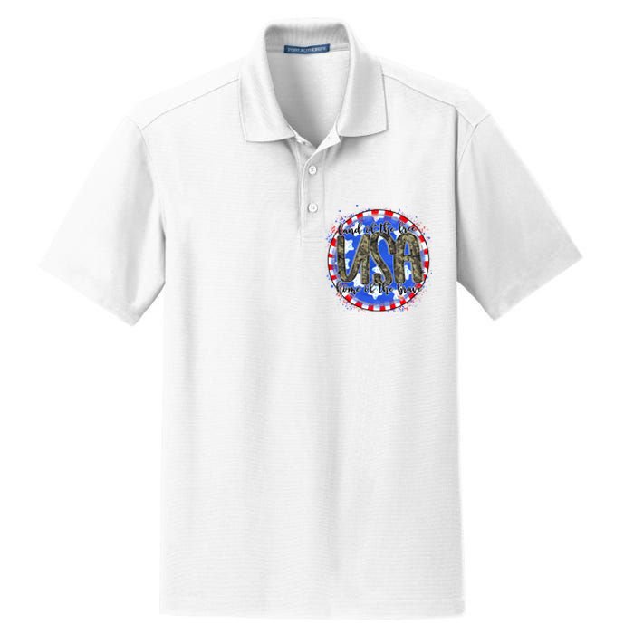 Land Of The Free Home Of The Brave USA Celebration Dry Zone Grid Polo