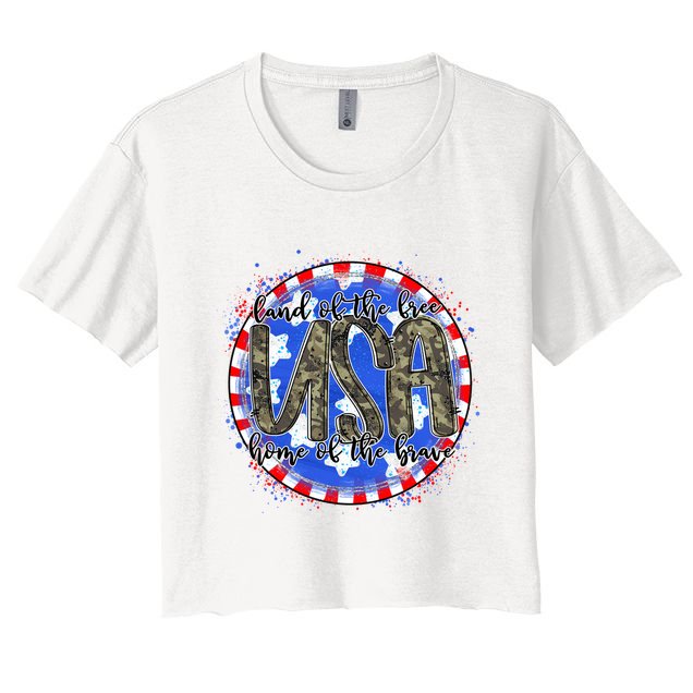 Land Of The Free Home Of The Brave USA Celebration Crop Top