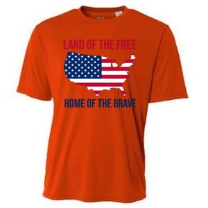 Land Of The Free Home Of The Brave American Flag Patriotic Cooling Performance Crew T-Shirt