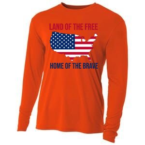 Land Of The Free Home Of The Brave American Flag Patriotic Cooling Performance Long Sleeve Crew