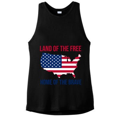 Land Of The Free Home Of The Brave American Flag Patriotic Ladies PosiCharge Tri-Blend Wicking Tank