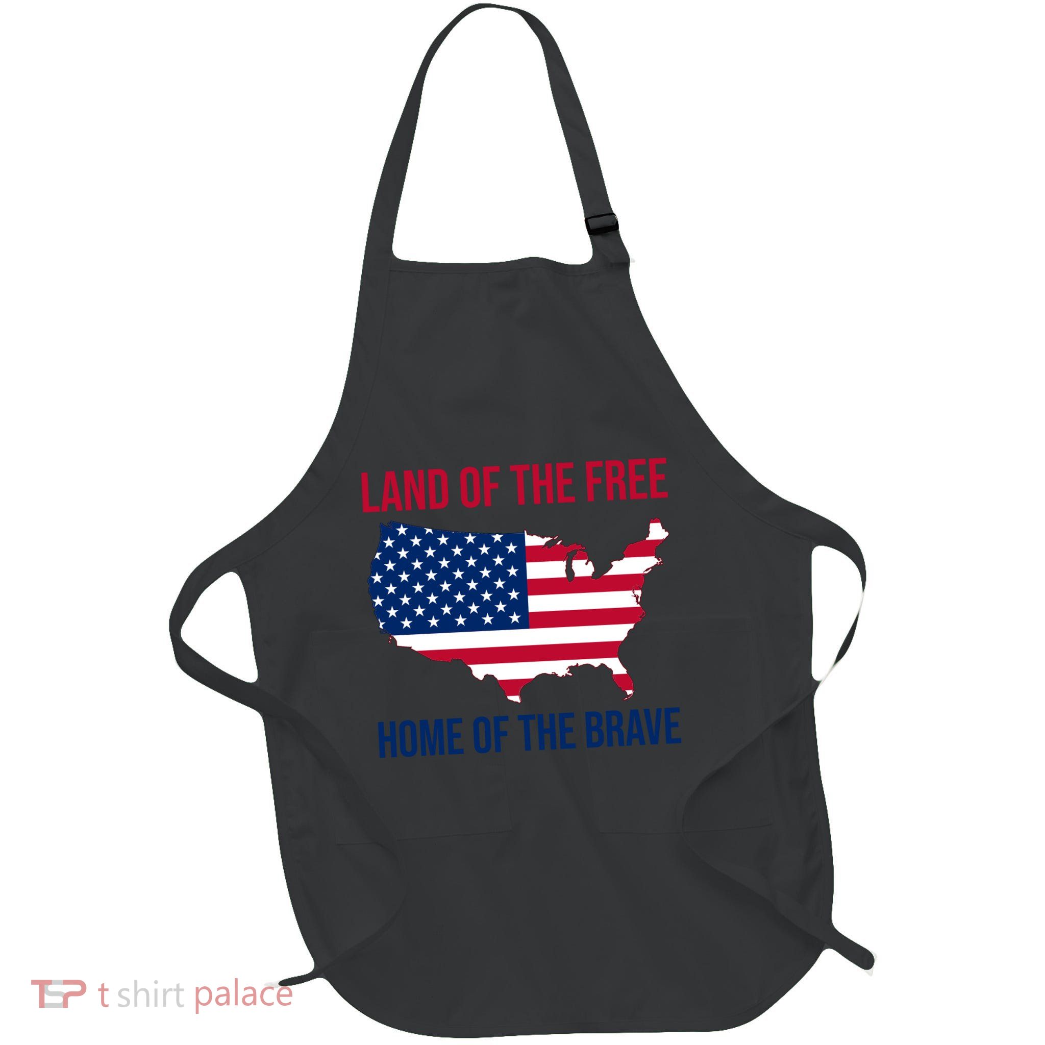 Land Of The Free Home Of The Brave American Flag Patriotic Full-Length Apron With Pockets