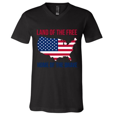 Land Of The Free Home Of The Brave American Flag Patriotic V-Neck T-Shirt