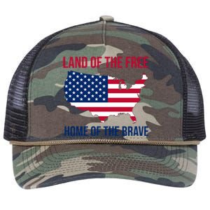 Land Of The Free Home Of The Brave American Flag Patriotic Retro Rope Trucker Hat Cap