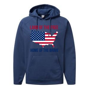 Land Of The Free Home Of The Brave American Flag Patriotic Performance Fleece Hoodie