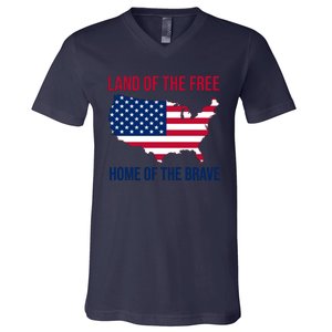 Land Of The Free Home Of The Brave American Flag Patriotic V-Neck T-Shirt