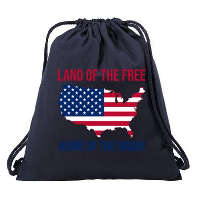 Land Of The Free Home Of The Brave American Flag Patriotic Drawstring Bag