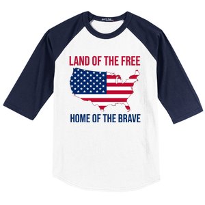 Land Of The Free Home Of The Brave American Flag Patriotic Baseball Sleeve Shirt