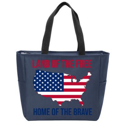 Land Of The Free Home Of The Brave American Flag Patriotic Zip Tote Bag