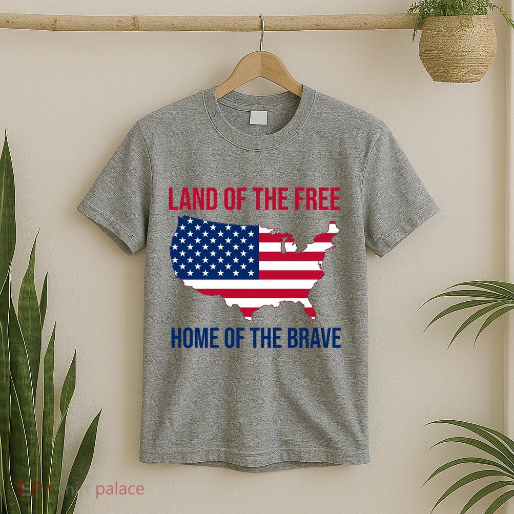 Land Of The Free Home Of The Brave American Flag Patriotic T-Shirt