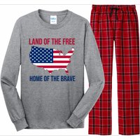 Land Of The Free Home Of The Brave American Flag Patriotic Long Sleeve Pajama Set