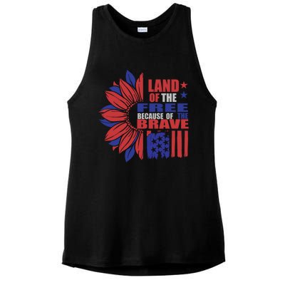 Land Of The Free Because Of The Brave Veteran Funny Gift Ladies PosiCharge Tri-Blend Wicking Tank