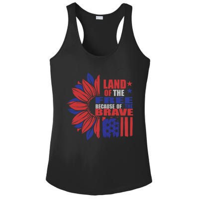 Land Of The Free Because Of The Brave Veteran Funny Gift Ladies PosiCharge Competitor Racerback Tank