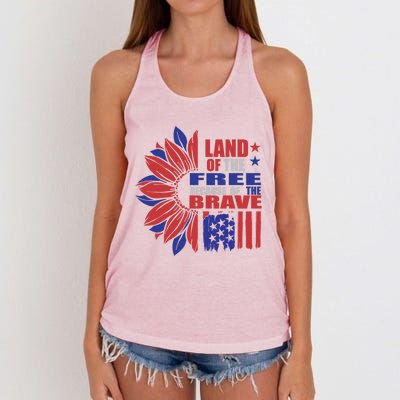 Land Of The Free Because Of The Brave Veteran Funny Gift Women's Knotted Racerback Tank