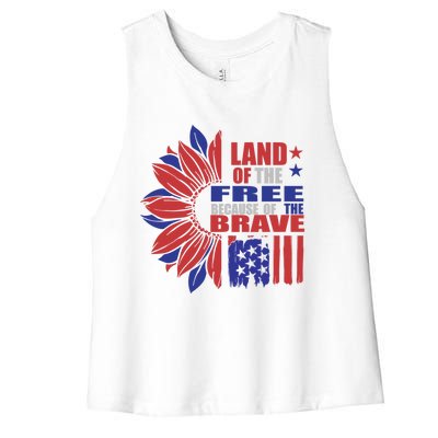 Land Of The Free Because Of The Brave Veteran Funny Gift Women's Racerback Cropped Tank