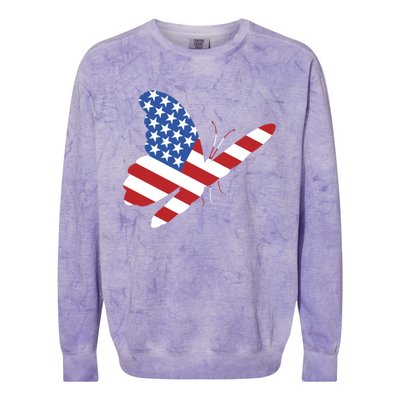 Land Of The Free Usa Flag Butterfly Proud American Veterans Great Gift Colorblast Crewneck Sweatshirt