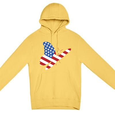 Land Of The Free Usa Flag Butterfly Proud American Veterans Great Gift Premium Pullover Hoodie