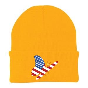 Land Of The Free Usa Flag Butterfly Proud American Veterans Great Gift Knit Cap Winter Beanie