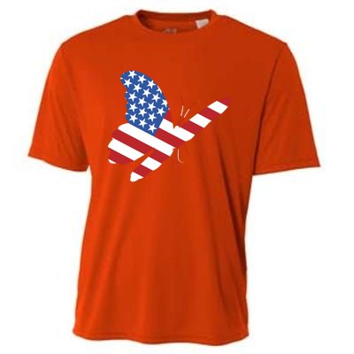 Land Of The Free Usa Flag Butterfly Proud American Veterans Great Gift Cooling Performance Crew T-Shirt