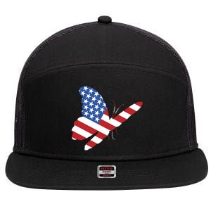 Land Of The Free Usa Flag Butterfly Proud American Veterans Great Gift 7 Panel Mesh Trucker Snapback Hat