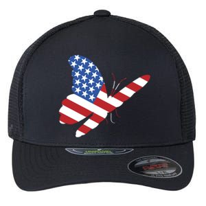 Land Of The Free Usa Flag Butterfly Proud American Veterans Great Gift Flexfit Unipanel Trucker Cap