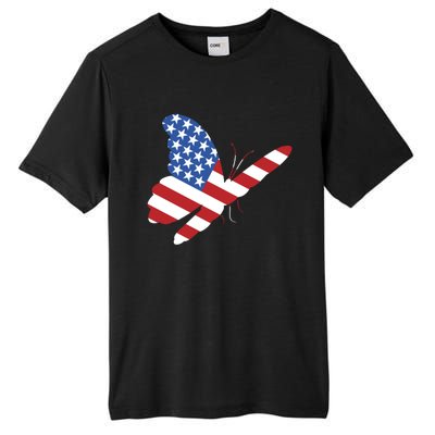 Land Of The Free Usa Flag Butterfly Proud American Veterans Great Gift Tall Fusion ChromaSoft Performance T-Shirt