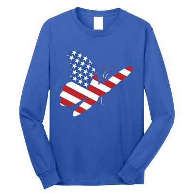 Land Of The Free Usa Flag Butterfly Proud American Veterans Great Gift Long Sleeve Shirt