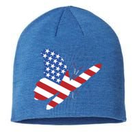 Land Of The Free Usa Flag Butterfly Proud American Veterans Great Gift Sustainable Beanie