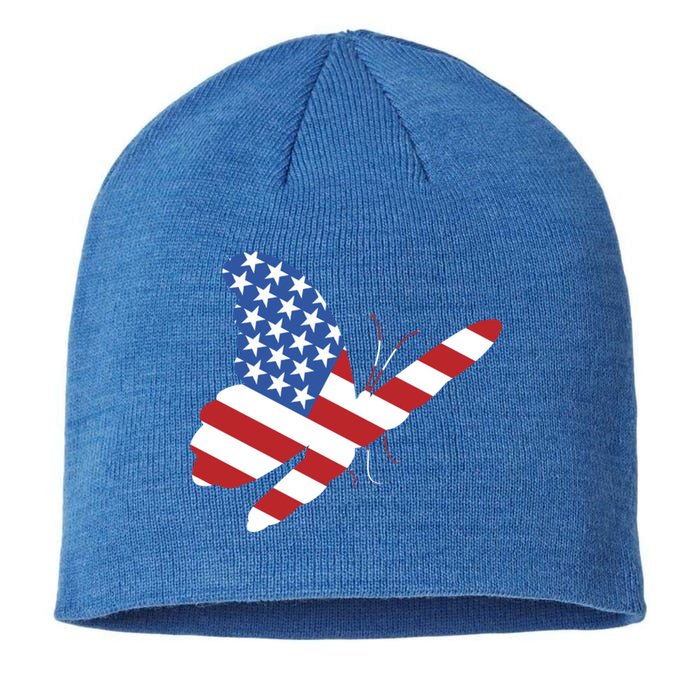 Land Of The Free Usa Flag Butterfly Proud American Veterans Great Gift Sustainable Beanie