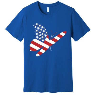 Land Of The Free Usa Flag Butterfly Proud American Veterans Great Gift Premium T-Shirt