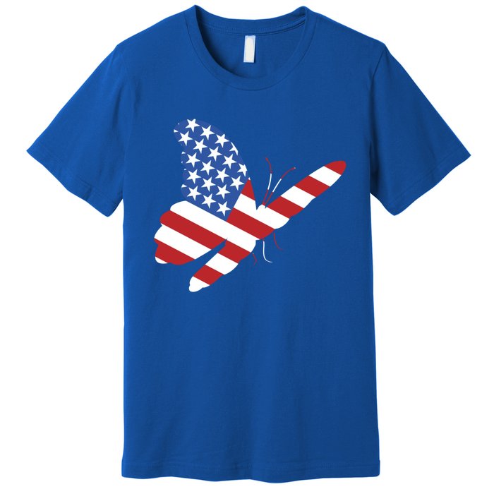 Land Of The Free Usa Flag Butterfly Proud American Veterans Great Gift Premium T-Shirt