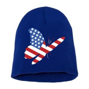 Land Of The Free Usa Flag Butterfly Proud American Veterans Great Gift Short Acrylic Beanie