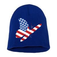 Land Of The Free Usa Flag Butterfly Proud American Veterans Great Gift Short Acrylic Beanie