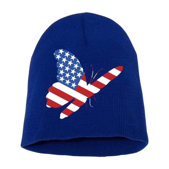 Land Of The Free Usa Flag Butterfly Proud American Veterans Great Gift Short Acrylic Beanie