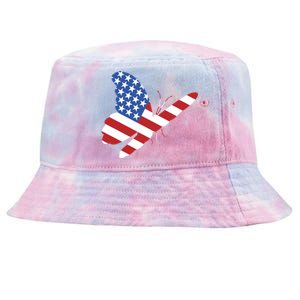 Land Of The Free Usa Flag Butterfly Proud American Veterans Great Gift Tie-Dyed Bucket Hat