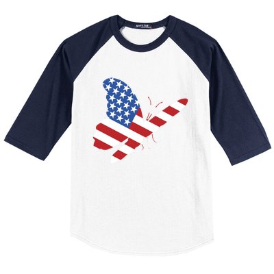 Land Of The Free Usa Flag Butterfly Proud American Veterans Great Gift Baseball Sleeve Shirt